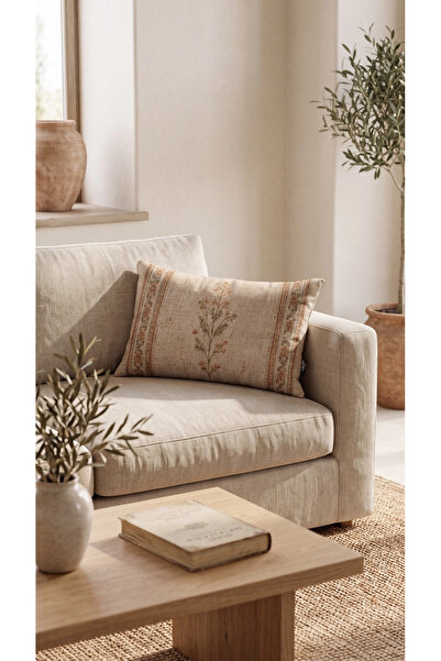 MUN HOME Siena Beige Embroidery Patterned Vintage Botanical Digital Printed D...