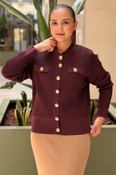 Nuss Bürümcük Knitted Mercerized Cardigan with Gold Buttons