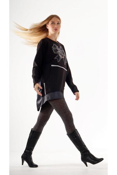 shE tekstil Sch Taslşı Garnished Tunic with Zipper on the Back