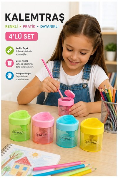 Artmaster Heart-Shaped Pencil Sharpener 4 Pieces Piano 555835 Double Blade Pe...