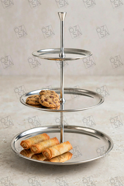ÖzSa Home Nobles Tria 3-Tier Stainless Steel Cookie Stand Decorative Presenta...