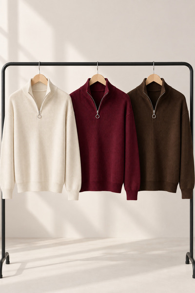 OTAKU Men's 3-Piece Half-Zip Ribbed Knit Sweater Set