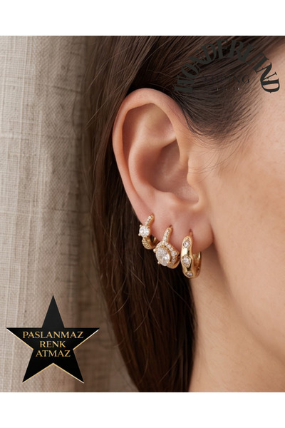 XUPING JEWELRY Tam Kapanan Kadın Üçlü Set Küpe - 14K Altın Renginde -Turbanlı...