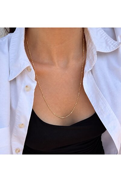 Alveole Jewelry 14K Minik Silindir Detaylı 60 cm Zincir Kolye