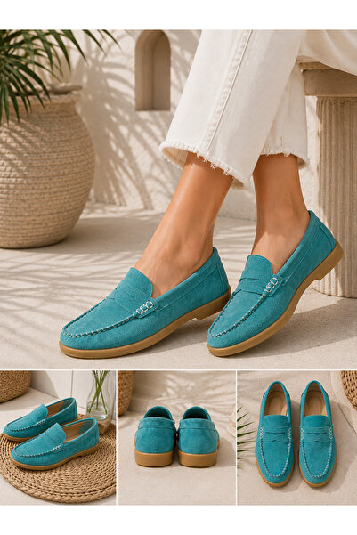 More Sports Women's Genuine Leather Moccasin Stitched Drawstring Loafer Casua...