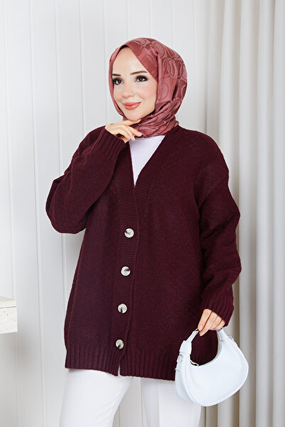 Pamuk Butik Women's Square Patterned Knit Cardigan