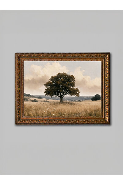 WoodyArts Un singur copac maro cu ramă antică, pictură decorativă de perete p...