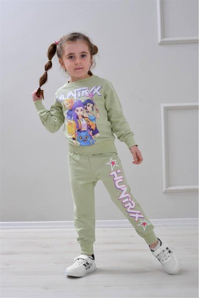Generic Brand Set de trening pentru fete, cu model, cu 2 fire și picior elast...