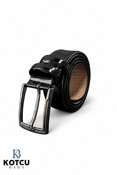 KOTCUBABA Faux Leather Black Shiny 3.5 cm Men's Belt