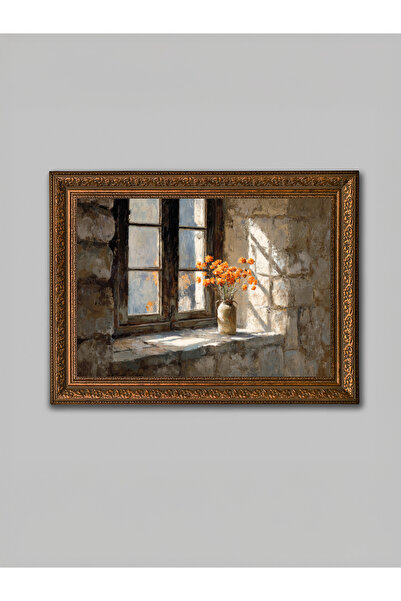 WoodyArts Flori portocalii maro cu rame vintage, pictură decorativă de perete...