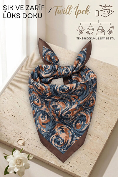 nurfemina Couture Chocolate Brown Abstract Swirl Patterned Twill Silk Texture...