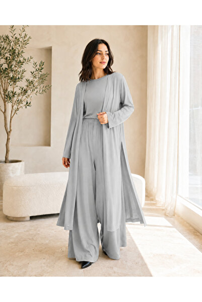 OTAKU Women's Lavinia 3-Piece Viscose Set – Long Slit Cardigan, Blouse, and P...