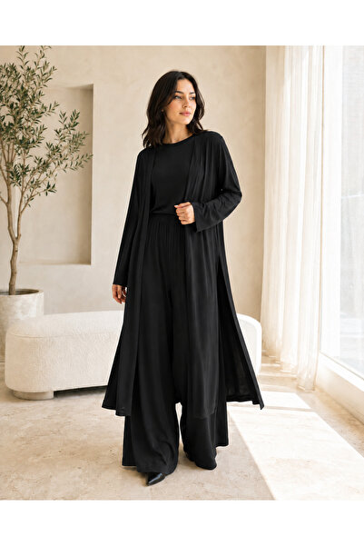 OTAKU Women's Lavinia 3-Piece Viscose Set – Long Slit Cardigan, Blouse, and P...