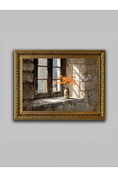 WoodyArts Flori portocalii cu rame aurii învechite, pictură decorativă de per...