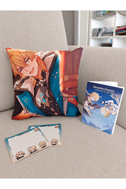 ganbarou art studio Genshin Impact Varka'li tek yönlü baskılı kırlent 25x25 c...