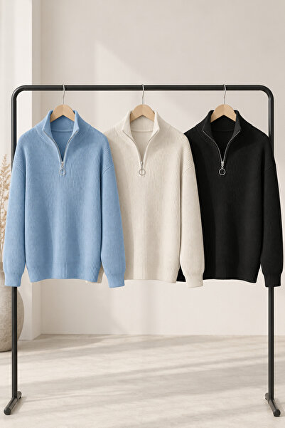 OTAKU Men's 3-Piece Half-Zip Ribbed Knit Sweater Set