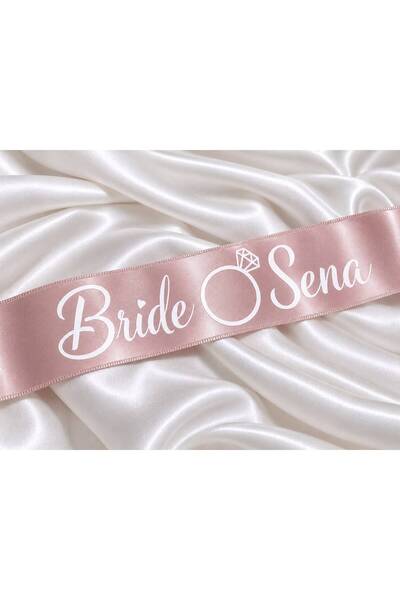EvremStore Bride Kuşağı Kişiye Özel İsimli Pudra Üzeri Beyaz Baskılı Bekarlığ...