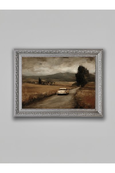 WoodyArts Stari automobil, siva, zastarela, uokvirena, dekorativna slika za z...