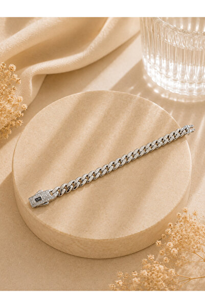 Desing 925 Ayar Gümüş Rodyum Kaplama Taşlı Gurmet Bileklik 10mm 16 gr