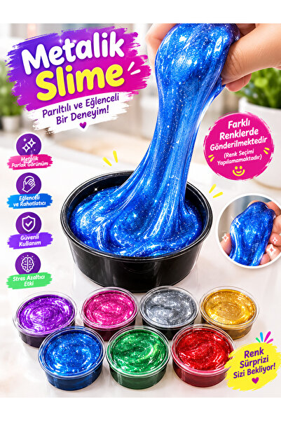 Genel Markalar Metalik Slime Simli Parlak Oyun Jeli – Esnek Eğlenceli Slime –...