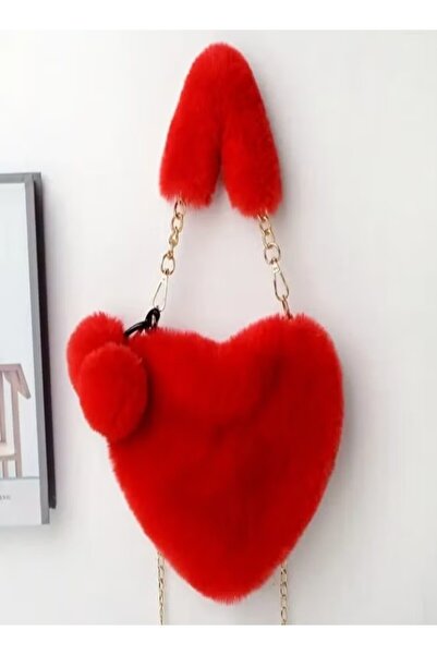 Twinkle Mart Girls Heart Shaped Fluffy Faux Fur Handbag for Women Soft Small ...