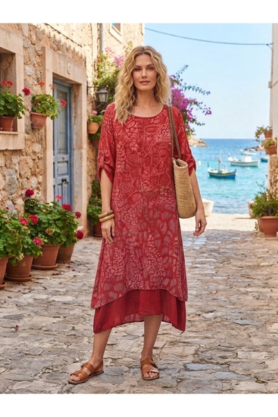 AYASOFYA OTANTIK Women's Italian Leopard Patterned 3/4 Sleeve 100% Cotton Mid...