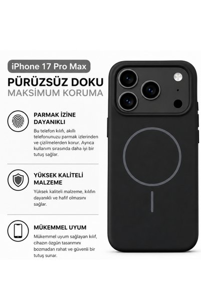 MayCap حافظة MagSafe متوافقة مع هاتف iPhone 17 pro max، سوداء اللون، مقاومة لبصمات الأصابع والبقع، سهلة التنظيف، مصنوعة من السيليكون الناعم الملمس.