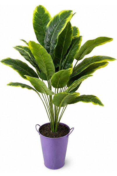Generic Artificial Tropical Green Plant with Purple Decorative Pot Faux Indoo...