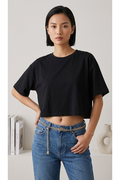 JUPEN Γυναικείο Crop Boy βαμβακερό μπλουζάκι Oversize Basic