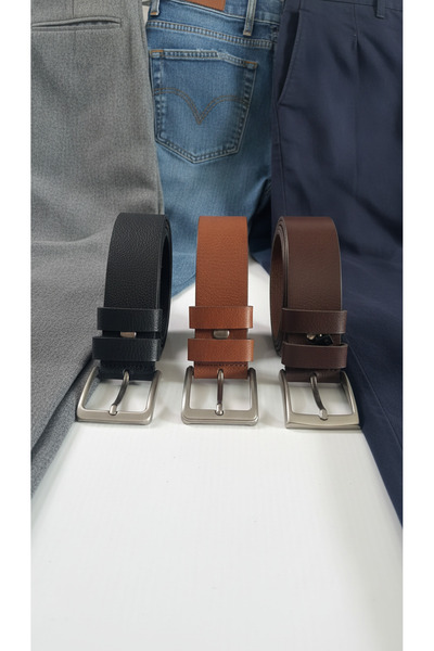 MYNAURA Triple Luxury Leather Belt Set – Elegance in Black, Brown, and Tan Co...