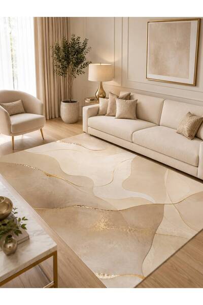 YTR HOME Dijital Baskı Yıkanabilir Kaymaz Taban Dekoratif Salon Mutfak Halısı...