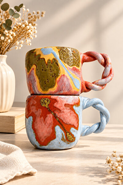 Badeworks Handmade Stoneware Örgü Tasarımlı İkili Kupa | 200 ml