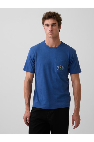 GAP Erkek Koyu Mavi Relaxed Branan Bear Logo T-Shirt