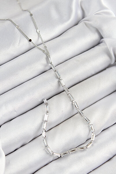 Livenda Brass Zircon Stone Model Silver Color Y Necklace Tj-Bko10451