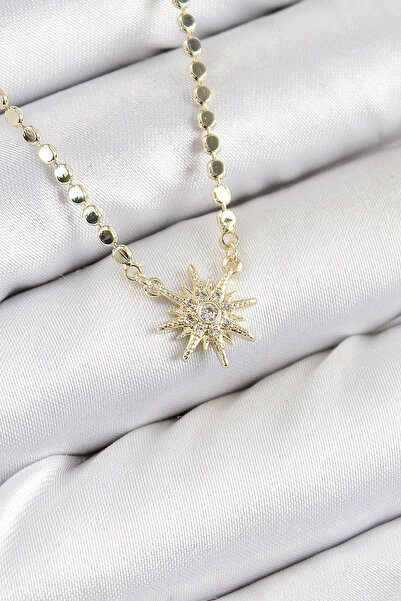 Livenda Brass Zircon Stone Pole Star Model Crushed Chain Gold Color Women's N...