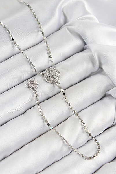 Livenda Brass Zircon Stone Crushed Chain Medallion Model Silver Color Y Neckl...