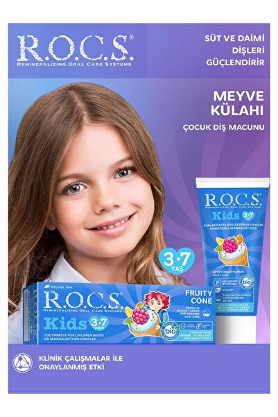 R.O.C.S. Kids 3-7 Yaş İçin Floridsiz Meyve Külahı Diş Macunu 45 GR Doğal Arom...
