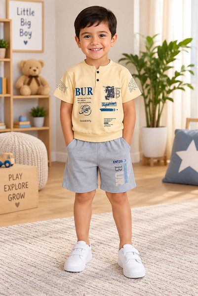candar Printed Button Detailed Children's Set – Age 2/5