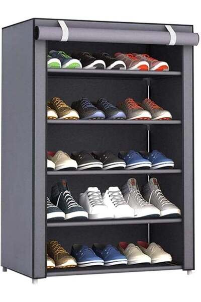Generic Large Shoe Storage Organizer Cabinet with Dustproof Fabric Cover, Gray