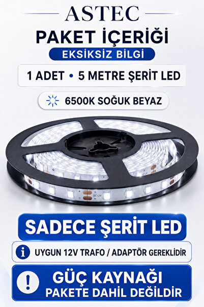 ASTEC 12V Şerit LED 5 Metre / 10 Metre Yapışkanlı Kesilebilir İç Mekân Aydınlatma – Trafo Hariç Bütün Renkler
