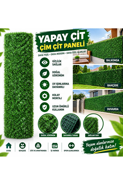 Genel Markalar 75 CM X 10 MT Yapay Tel Çim Çit Paneli Bahçe Balkon Teras Deko...