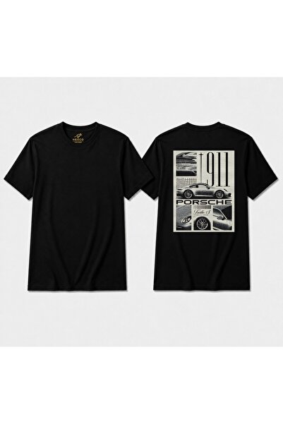 HESCOKOZMETİK Unisex Black Porsche 911 Turbo S Back Printed Cotton T-Shirt