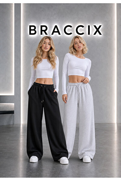 BRACCİX بنطلون رياضي من قطعتين (أسود + رمادي) واسع الساق مع جيوب قابلة للتعديل