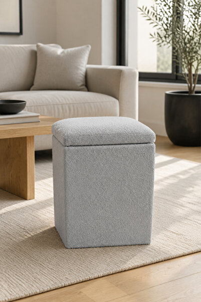 MEFAKS TEKSTİL Kare Puf Baby Face Kumaş 43x38x38 cm Açık Gri