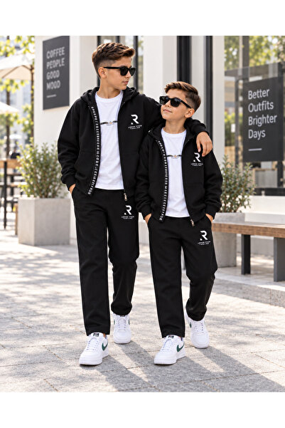 KOKOŞ BEBEK Zipper Lettering Detailed 3-Piece Boys' Set - Ages 7/14 - 31915