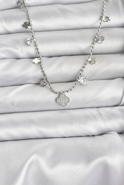 Livenda Brass Silver Color Clover Model Women's Necklace Tj-Bko10651