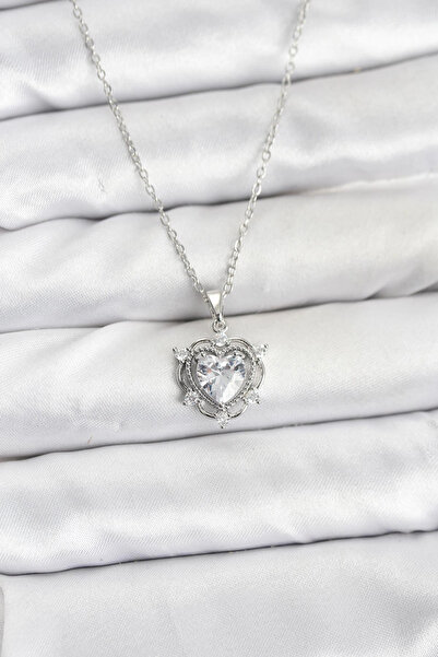 Livenda 316L Steel Chain Silver Color Heart Model Zircon Stone Women's Neckla...