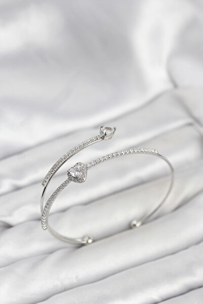 Livenda Heart Model Brass Silver Color Women's Bracelet Tj-Bb8256