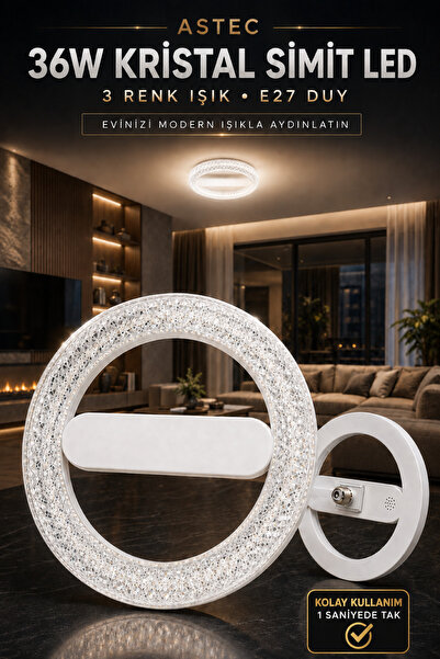 ASTEC Kristal Simit 36W LED Ampul E27 Duylu 3 Renk Işık 3000K 4000K 6500K Dekoratif Aydınlatma Kolay Takılır