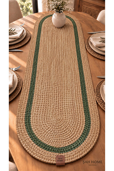 ŞAH HOME Oval Örgü Dokulu Runner – Leke Tutmaz – Modern Sofra ve Yemek Masası...